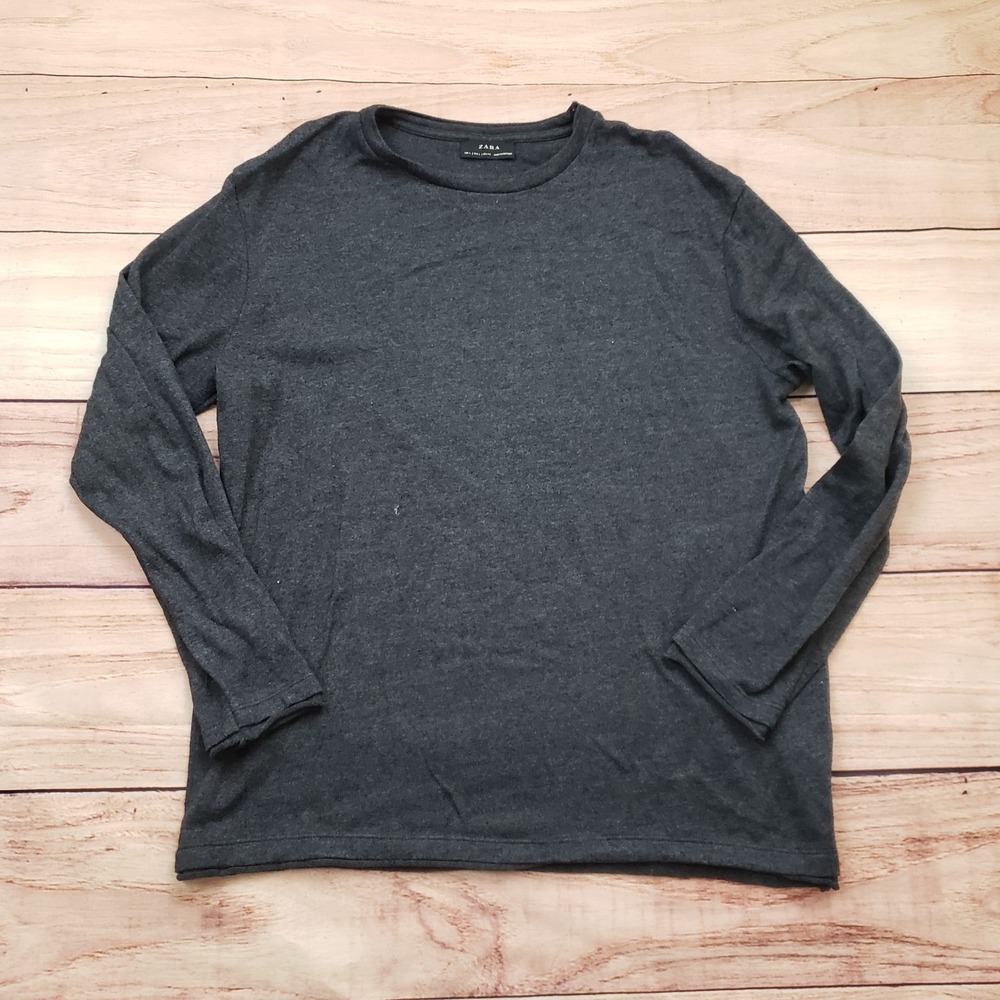 Zara Shirt Mens Large Gray T Shirt Casual Long Sleeve Cotton Preppy Adult L